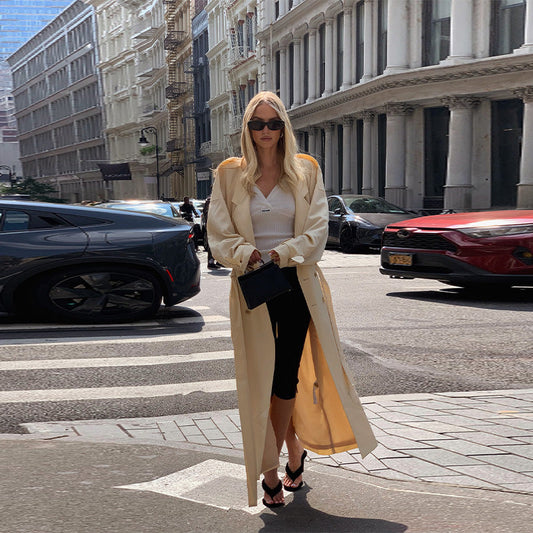 Trench long ouvert pour femme avec coupe fluide et décontractée